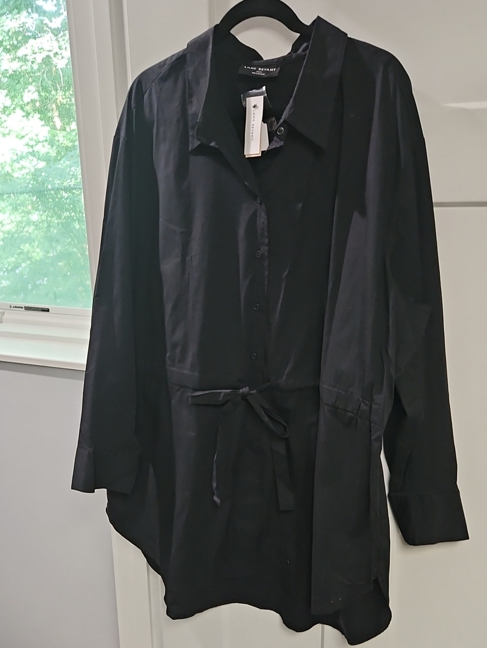 Lane Bryant Black Button-Front Tie-Waist Tunic